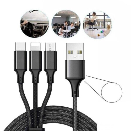 USB-Kabel mit 3 Arten von Anschlüssen, Farbe Weiß