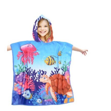 Serviette de plage enfant - poncho à capuche Aquarium, 60x90 cm