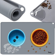 Tapete de silicone para tigelas de animais 60x40 cm, cinza