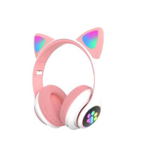 Fones de ouvido LED dobráveis sem fio para crianças, em caixa. Rosas.