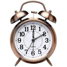 Sveglia antica, vecchia sveglia da comodino, doppio orologio senza ticchettio, 1 x ottone antico - chuan