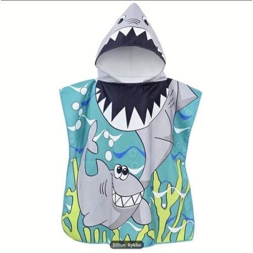 Lasten rantapyyhe - poncho hupulla Shark, 60x90 cm