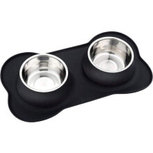 Tigela dupla de aço inoxidável para comida de cachorro - Tigela para beber com bandeja de silicone -
