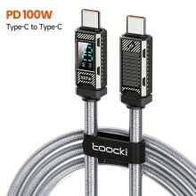 Toocki C-C 100W Schnellladekabel USB2.0 Bildschirm, Schwarz