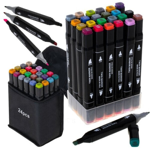 Doppelseitige Marker, 24 Stück + Ständer und Tasche