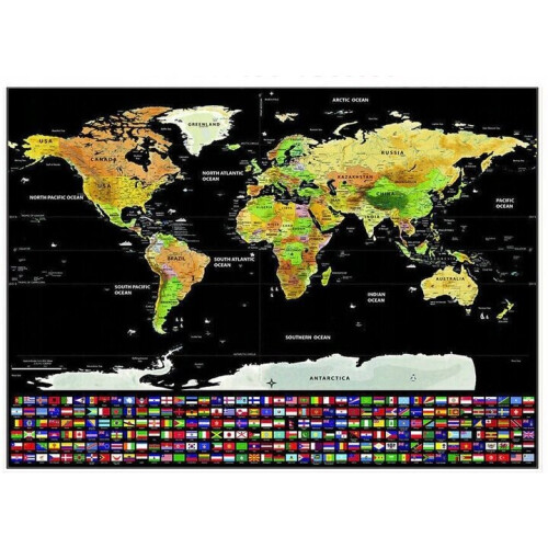 Frameless erasable world map with flags 82 x 59 cm