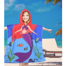 Serviette de plage enfant - poncho à capuche Sirène, 60x90 cm