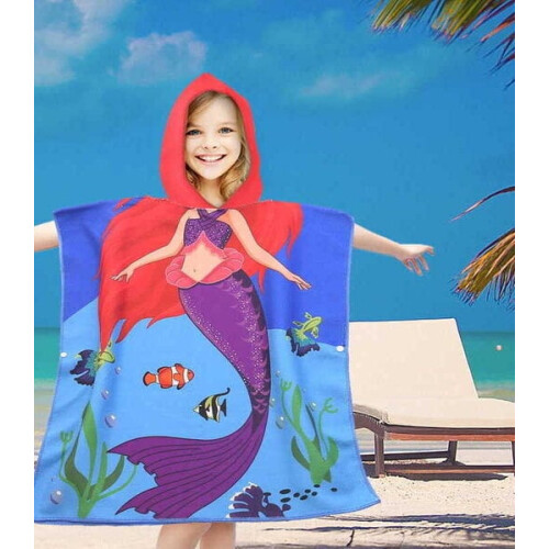 Lasten rantapyyhe - poncho hupulla Merenneito, 60x90 cm
