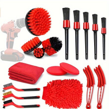 Conjunto de 18 escovas de limpeza para carro, vermelhas