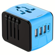 Reiseadapter mit mehreren USB- und Typ-C-Anschlüssen, Blau