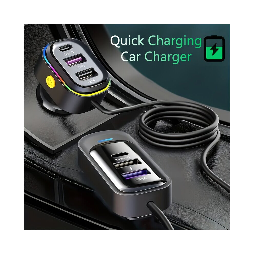 Chargeur de voiture rapide 6 en 1 81 W avec extension 6 ports.