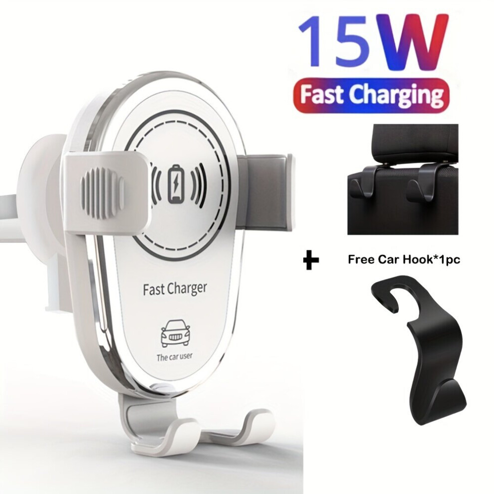 Support de téléphone portable pour voiture avec chargeur sans fil rapide 15 W., Blanc