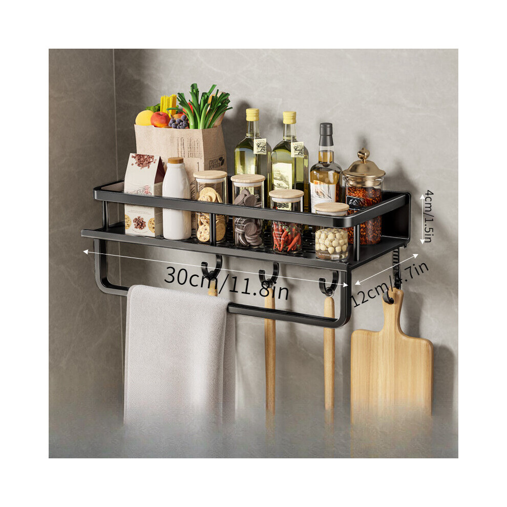 Étagère de cuisine multifonction, étagère à épices avec crochet, 29,97 cm, noire, simple couche, avec tige et