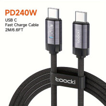 Toocki 240W USB-C auf USB-C Fast Nylon Kabel, Grau 2M/6.6FT