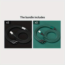 3-in-1-Schnellladekabel USB auf Typ-C/Android/iOS, Schwarz*2 + Grün*2