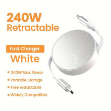 PD 240 W Schnellladekabel mit zwei Anschlüssen und einziehbarem Typ-C-Kabel, Weiß