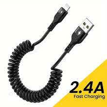 MFi-zertifiziertes Feder-USB-Kabel für iPhone und iPad, Schwarz-AL