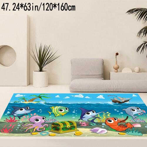 Tapete de veludo cristal com estampa de animais marinhos para iate, 47,24 x 63 polegadas / 120 x 160