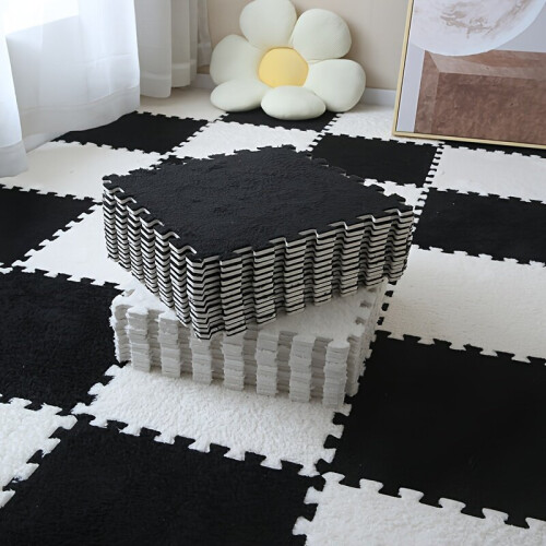 Margo Rasta Carpet - 24 Piece Indoor Washable Rectangular Set Rug, Black 12+White 12