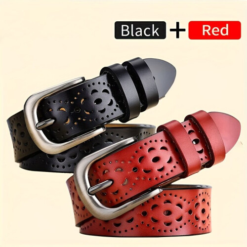 2 pcs. women's leather belts for jeans, black+red