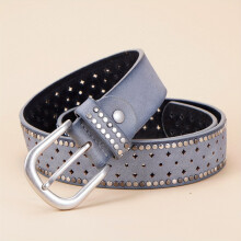 Ceinture en cuir à encoche ronde avec boucle., Bleu denim
