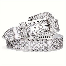 Ceinture western grande taille avec strass brillants pour femmes et hommes, blanche