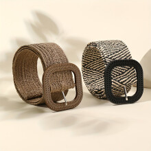 Lot de 2 ceintures tressées bohèmes à boucle ronde pour femme, couleur café et riz noir