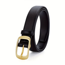 Ceinture en cuir véritable avec boucle dorée pour femme., Noir