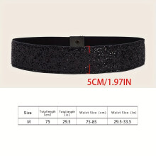 Ceinture élastique brillante avec quartz pour femme, noire