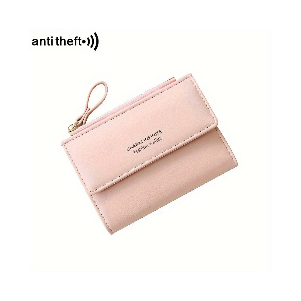 Petit portefeuille en cuir PU avec fermeture éclair et boucle, rose