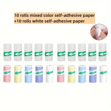 Color Adhesive Thermal Printer Paper, 5725mm., 10 Rolls Mixed Color Adhesive Stickers + 10 Rolls White Adhesive