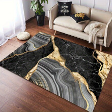 Luxuriöser Marmorteppich in Schwarz und Gold, 100 x 150 cm