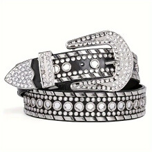 Ceinture western grande taille avec strass brillants pour femmes et hommes, noire