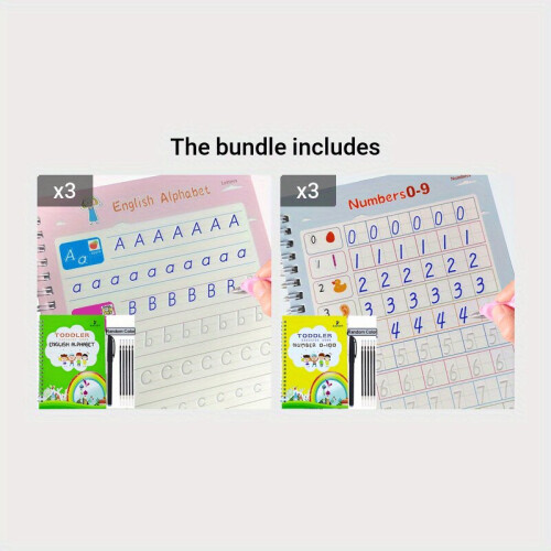 Multiple learning number writing exercise book for children., Letter*3+Number*3