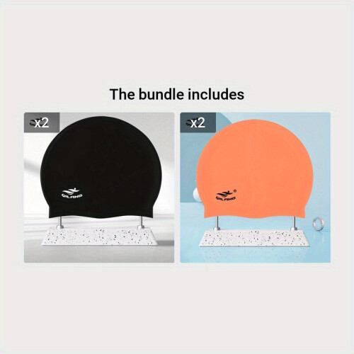 1 Stück Silikon-Badekappe, universell wasserdicht, Schwarz*2 + Orange*2