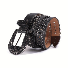 Ceinture noire avec fleurs incrustées et boucle fleurie., L