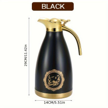 Luxuriöse 2-Liter-Thermosflasche aus Edelstahl mit goldenem Griff, Schwarz