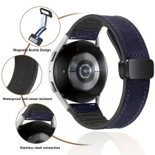 Älykello aitoa nahkaa 22 mm/20 mm kellohihna Galaxy Watch, tummansininen