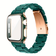 Älykello 2kpl Green Frame Protection iWatch Strap, Resin Green + Green Rose Shell 44