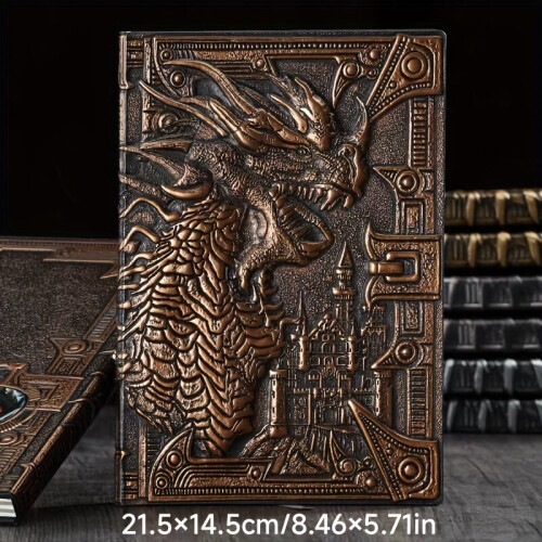 Imprinted Dragon Vintage Notepad for School, Red Bronze