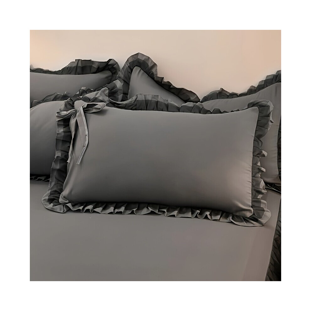 Lot de 2 taies d'oreiller en dentelle unie sans noyau, gris foncé