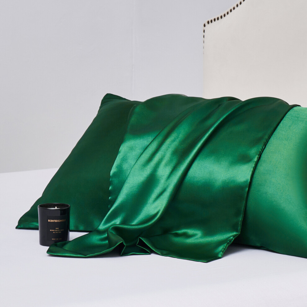 Taie d'oreiller en satin, vert foncé, 2 pièces, Vert foncé