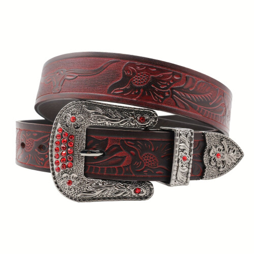 Western-Stil Herren Ledergürtel mit Band, Rotbraun
