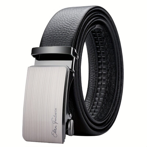 Cinto masculino de couro preto com fivela para ternos, 130 cm / 51,2 polegadas