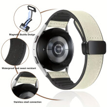 Älykellon aitoa nahkaa oleva 22 mm/20 mm kellohihna Galaxy Watchiin, norsunluu valkoinen