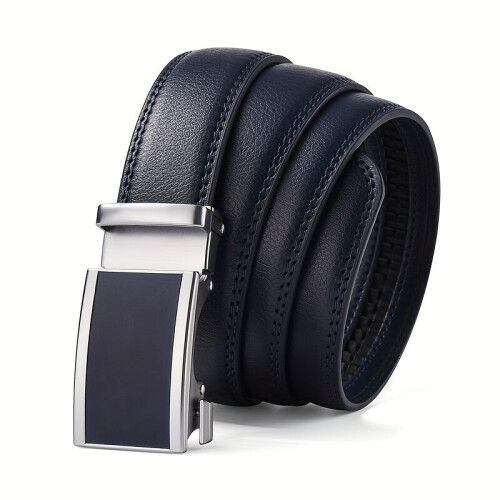 Alloy Colored Automatic Buckle Men's Belt Leather., Blue