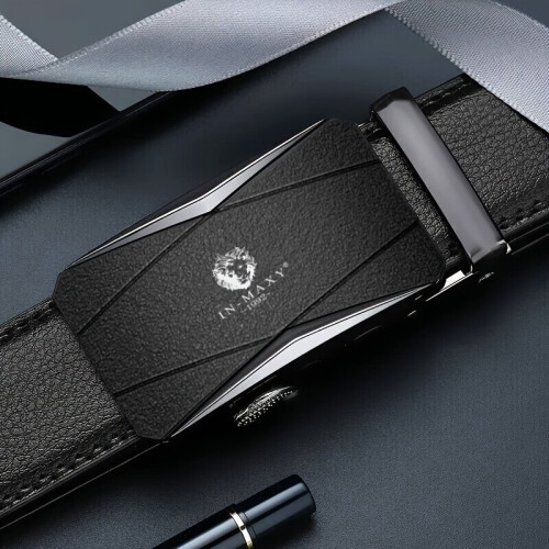 Cinto masculino de couro legítimo com fivela automática, 110 cm / 43,31 polegadas