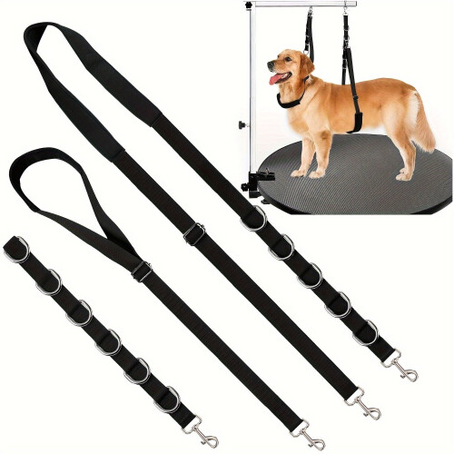 Cinto para tosa de cães com suporte de mesa., Preto