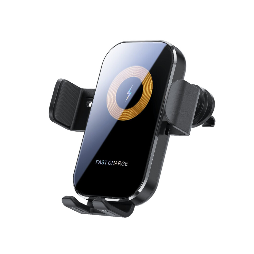 Support de téléphone, chargeur de voiture intelligent 15 W avec chargement sans fil, noir