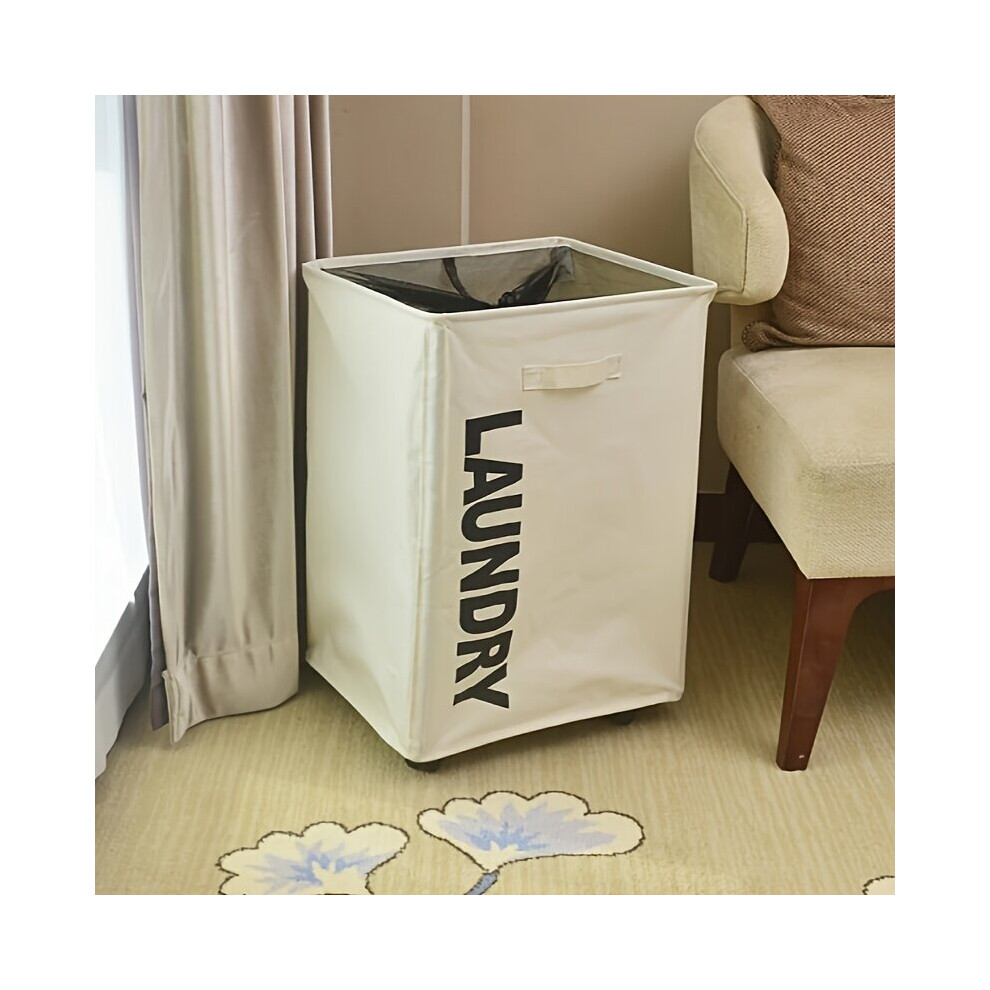 Panier à linge pliable moderne avec roulettes, beige